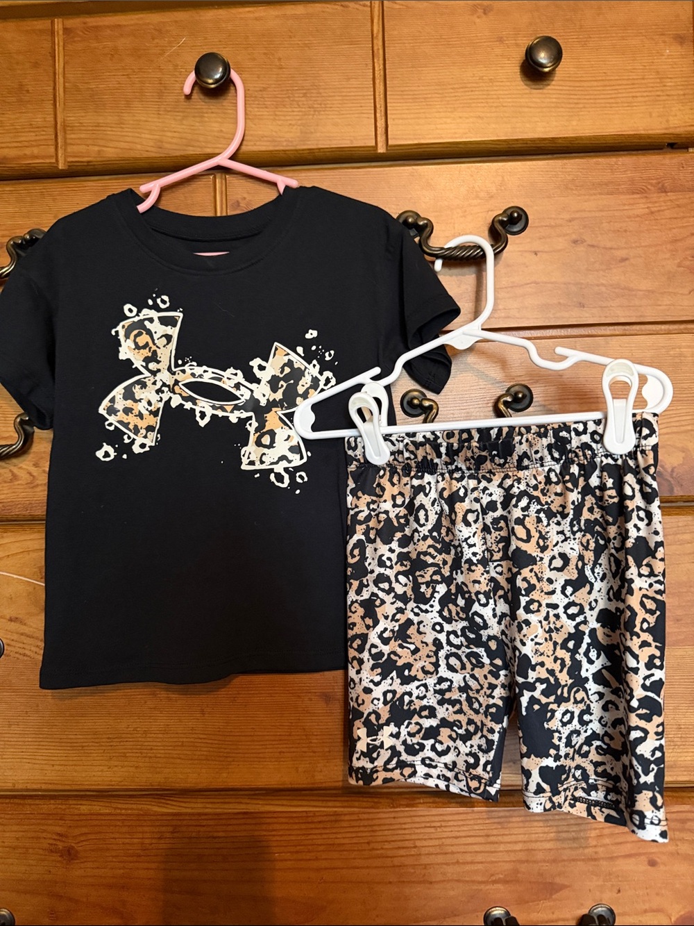 Under Armour Kids Black Tee with Leopard Logo & Leopard Print Shorts